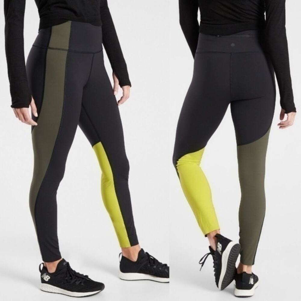 Athleta Black‎ & Green Color-block Leggings Size XS Athletic Work Out Athleisure